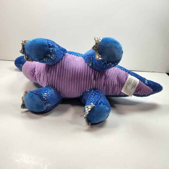 Dinosaur Brontosaurus Plush Toy Blue Metallic Fabric 18 in. Long - Picture 7 of 8